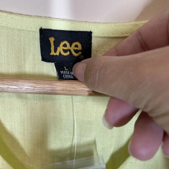 lee yellow linen blend peplum button front top womens size L short sleeve - Picture 3 of 11
